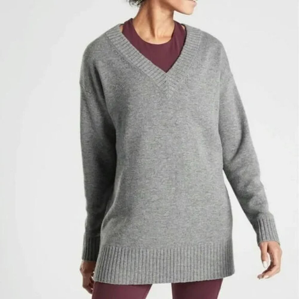 Athleta Gray Knit Cashmere Wool Blend Tunic Sweater - Light Gray - S